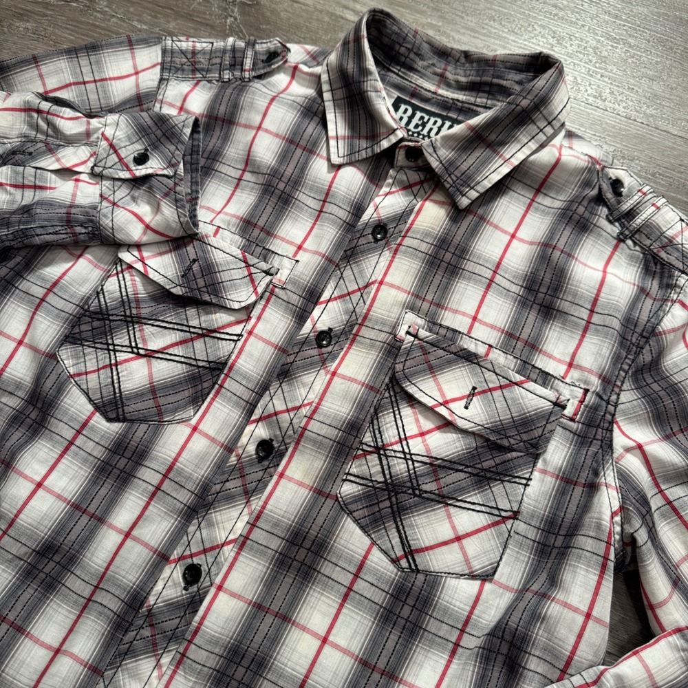 Rerun Shirt Men Medium Cotton Plaid Western Cowboy Workwear Grunge Rodeo Country
